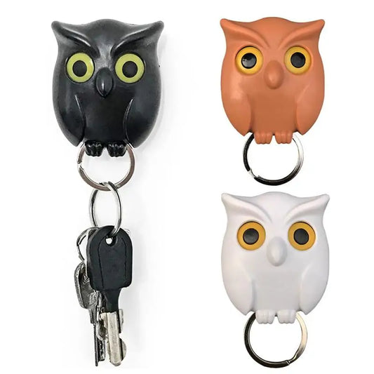 Night Owl Magnetic Wall Key Holder with Eye-Opening Feature - Black, White, Brown